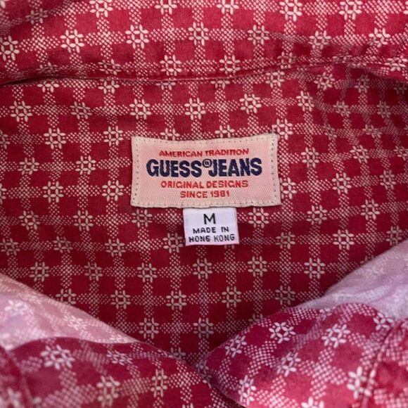 Vintage Guess Jeans Button Up Shirt M Red Checkered - Picture 6 of 6